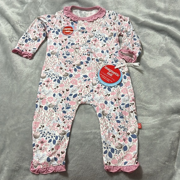 Magnificent Baby Pink and Blue Floral Footie - Picture 1 of 4